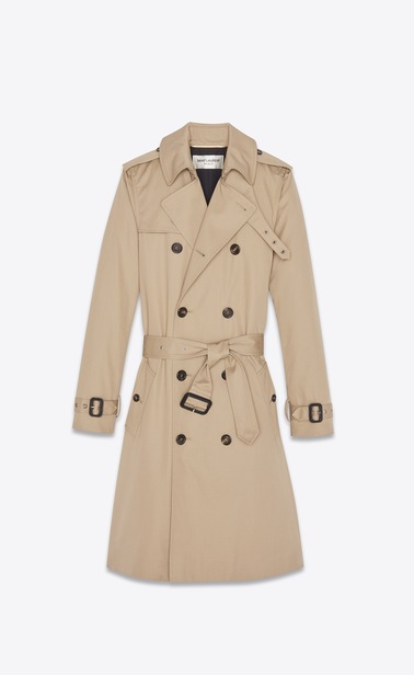 SAINT LAURENT Coats Woman Double breasted belted trench coat in sand gabardine b_V4